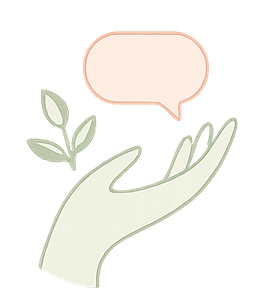 Hand med blad och pratbubbla